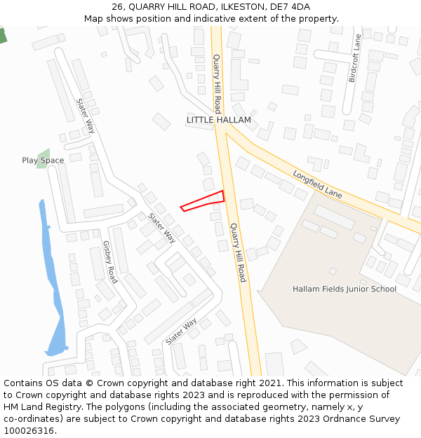 26, QUARRY HILL ROAD, ILKESTON, DE7 4DA: Location map and indicative extent of plot