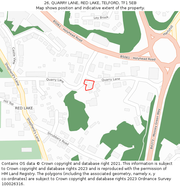 26, QUARRY LANE, RED LAKE, TELFORD, TF1 5EB: Location map and indicative extent of plot