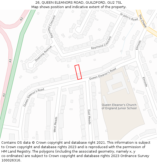 26, QUEEN ELEANORS ROAD, GUILDFORD, GU2 7SL: Location map and indicative extent of plot