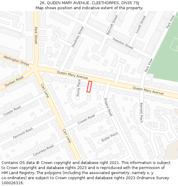 26, QUEEN MARY AVENUE, CLEETHORPES, DN35 7SJ: Location map and indicative extent of plot