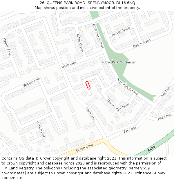 26, QUEENS PARK ROAD, SPENNYMOOR, DL16 6NQ: Location map and indicative extent of plot