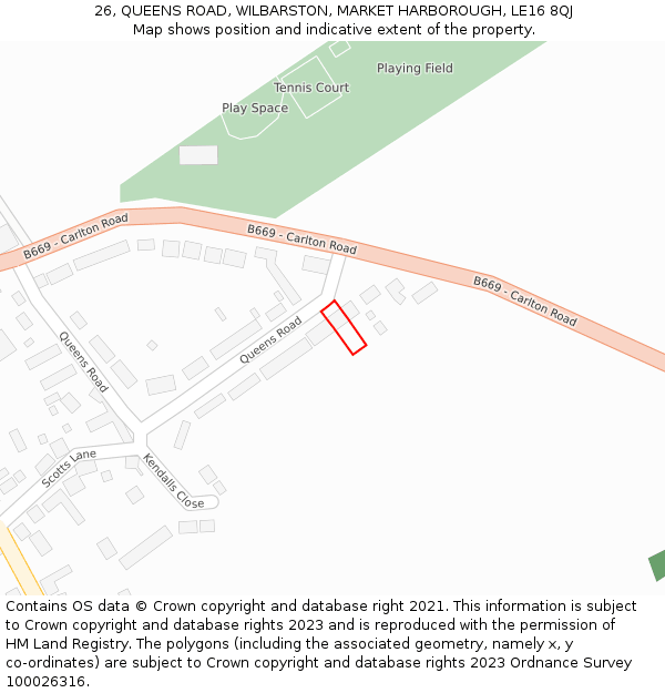 26, QUEENS ROAD, WILBARSTON, MARKET HARBOROUGH, LE16 8QJ: Location map and indicative extent of plot