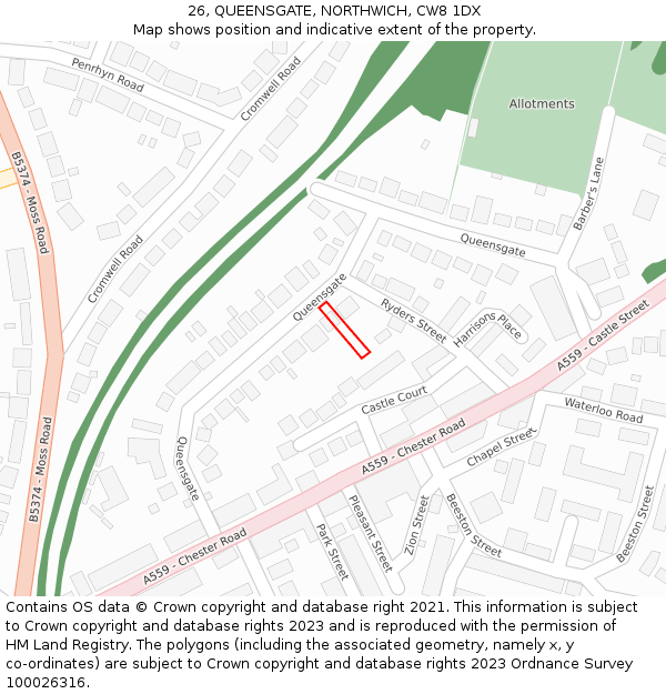 26, QUEENSGATE, NORTHWICH, CW8 1DX: Location map and indicative extent of plot