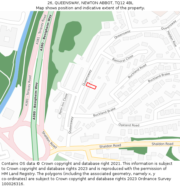 26, QUEENSWAY, NEWTON ABBOT, TQ12 4BL: Location map and indicative extent of plot