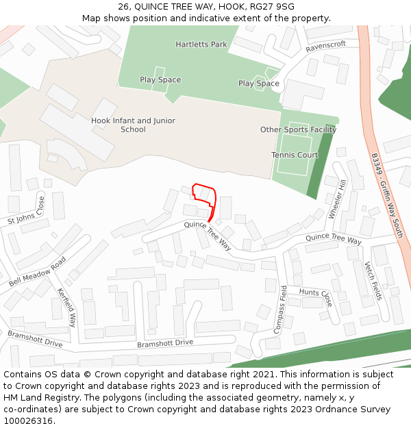 26, QUINCE TREE WAY, HOOK, RG27 9SG: Location map and indicative extent of plot