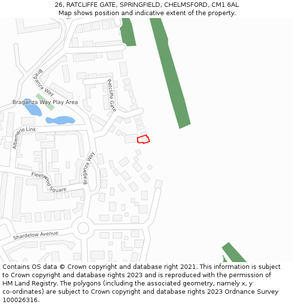 26, RATCLIFFE GATE, SPRINGFIELD, CHELMSFORD, CM1 6AL: Location map and indicative extent of plot