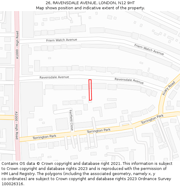 26, RAVENSDALE AVENUE, LONDON, N12 9HT: Location map and indicative extent of plot