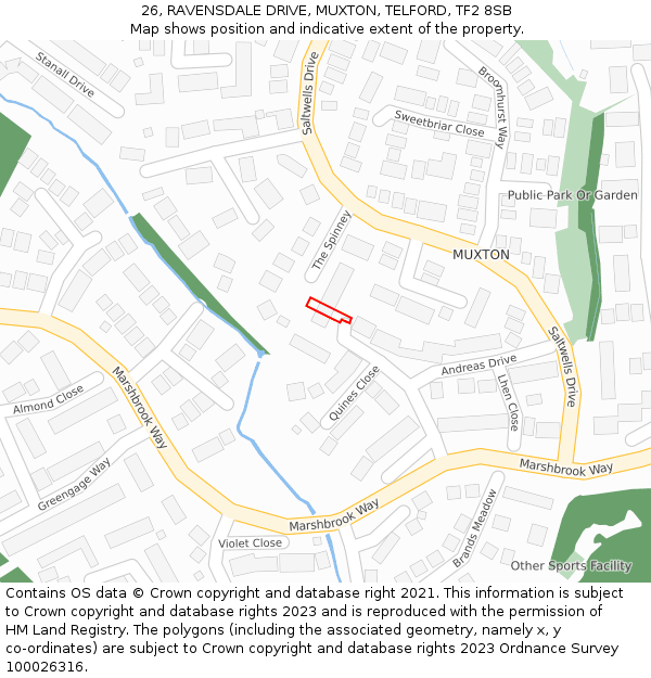 26, RAVENSDALE DRIVE, MUXTON, TELFORD, TF2 8SB: Location map and indicative extent of plot