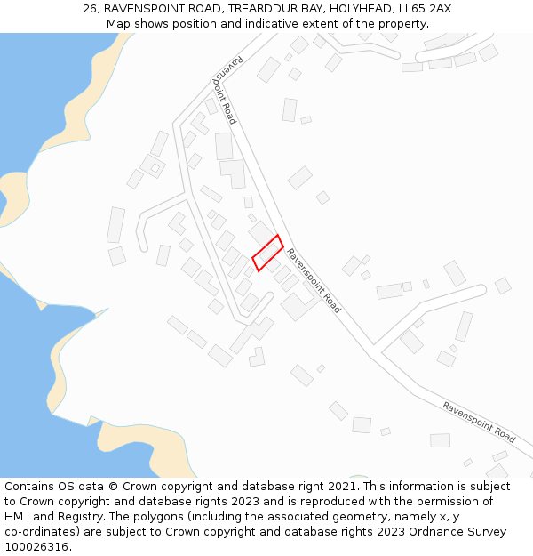 26, RAVENSPOINT ROAD, TREARDDUR BAY, HOLYHEAD, LL65 2AX: Location map and indicative extent of plot