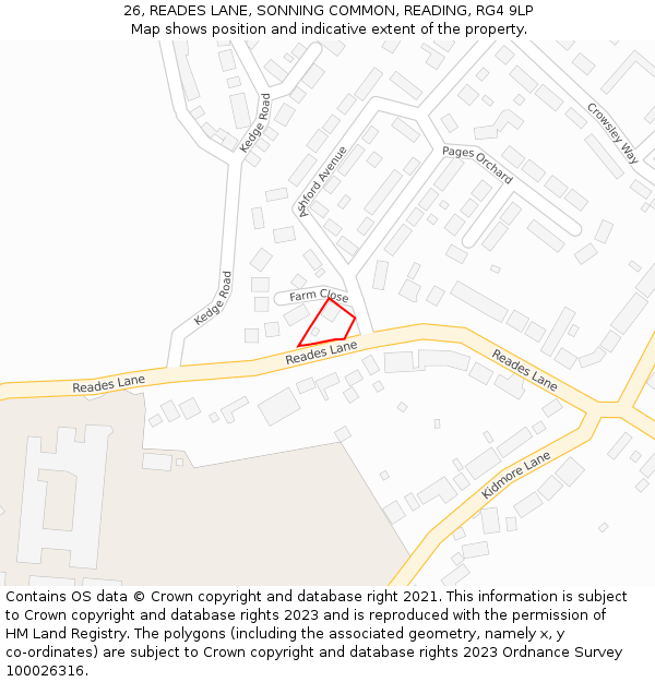 26, READES LANE, SONNING COMMON, READING, RG4 9LP: Location map and indicative extent of plot