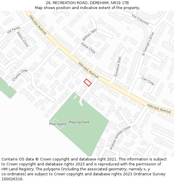 26, RECREATION ROAD, DEREHAM, NR19 1TB: Location map and indicative extent of plot
