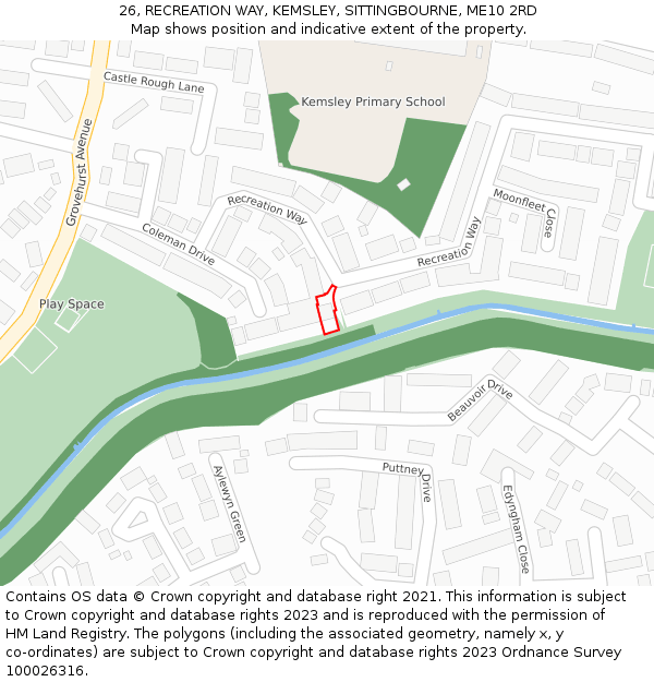 26, RECREATION WAY, KEMSLEY, SITTINGBOURNE, ME10 2RD: Location map and indicative extent of plot