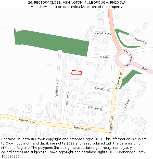 26, RECTORY CLOSE, ASHINGTON, PULBOROUGH, RH20 3LP: Location map and indicative extent of plot