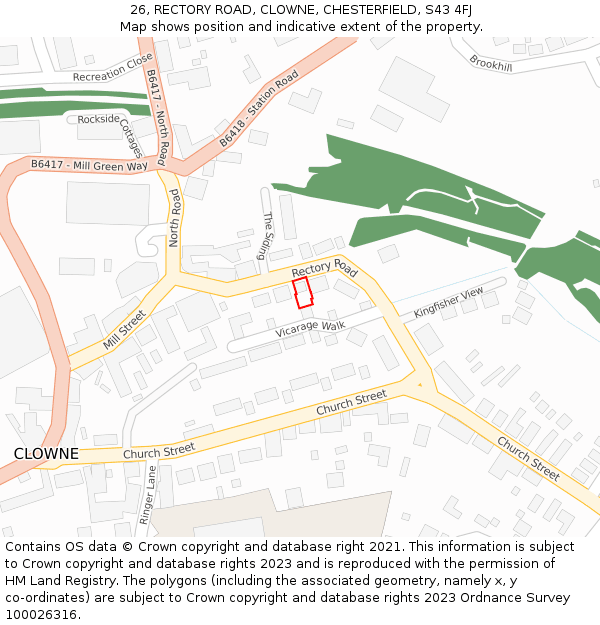 26, RECTORY ROAD, CLOWNE, CHESTERFIELD, S43 4FJ: Location map and indicative extent of plot