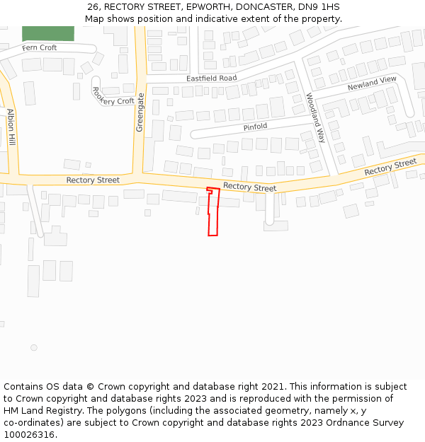 26, RECTORY STREET, EPWORTH, DONCASTER, DN9 1HS: Location map and indicative extent of plot