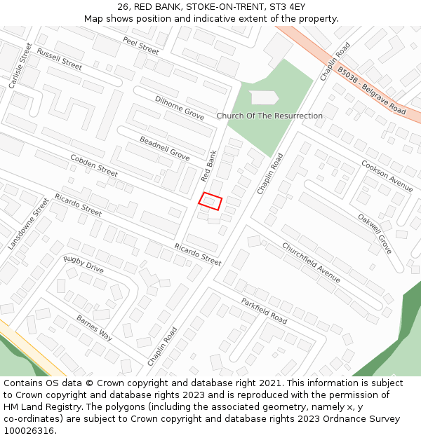 26, RED BANK, STOKE-ON-TRENT, ST3 4EY: Location map and indicative extent of plot