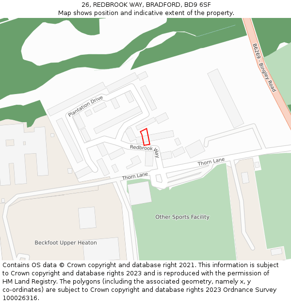 26, REDBROOK WAY, BRADFORD, BD9 6SF: Location map and indicative extent of plot