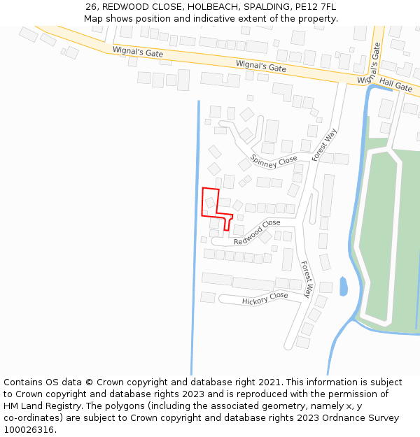 26, REDWOOD CLOSE, HOLBEACH, SPALDING, PE12 7FL: Location map and indicative extent of plot