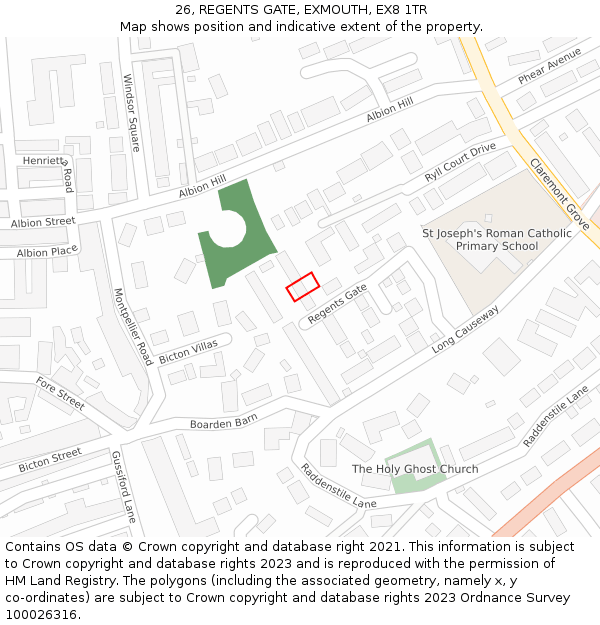26, REGENTS GATE, EXMOUTH, EX8 1TR: Location map and indicative extent of plot