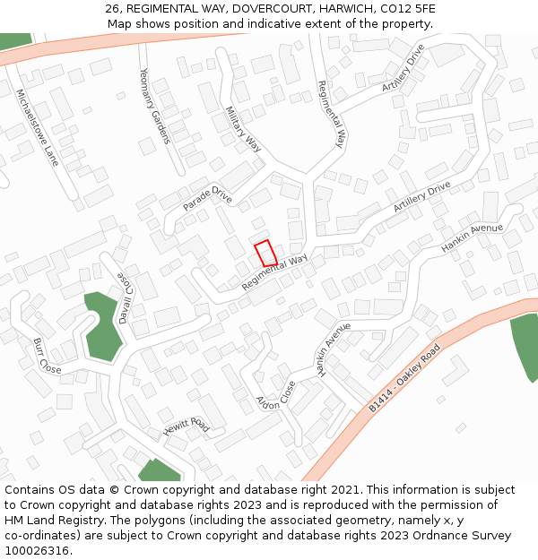 26, REGIMENTAL WAY, DOVERCOURT, HARWICH, CO12 5FE: Location map and indicative extent of plot