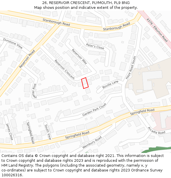 26, RESERVOIR CRESCENT, PLYMOUTH, PL9 8NG: Location map and indicative extent of plot