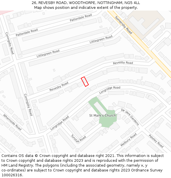 26, REVESBY ROAD, WOODTHORPE, NOTTINGHAM, NG5 4LL: Location map and indicative extent of plot