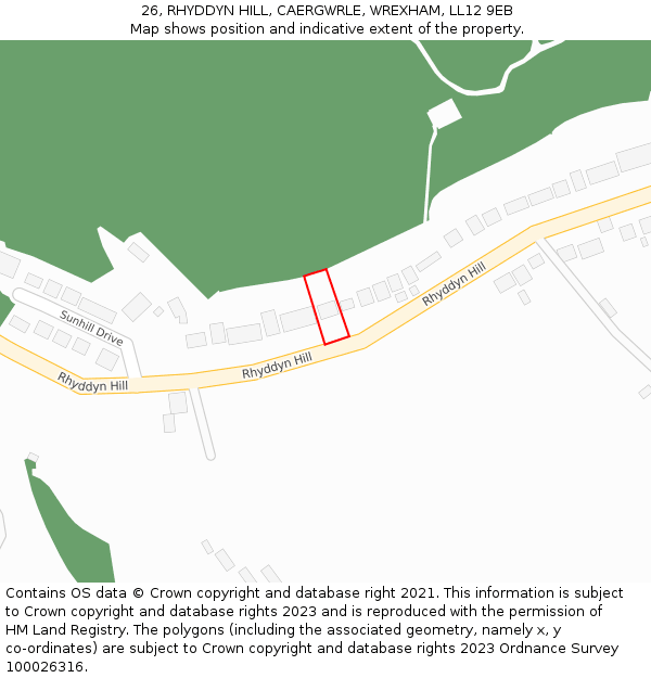 26, RHYDDYN HILL, CAERGWRLE, WREXHAM, LL12 9EB: Location map and indicative extent of plot