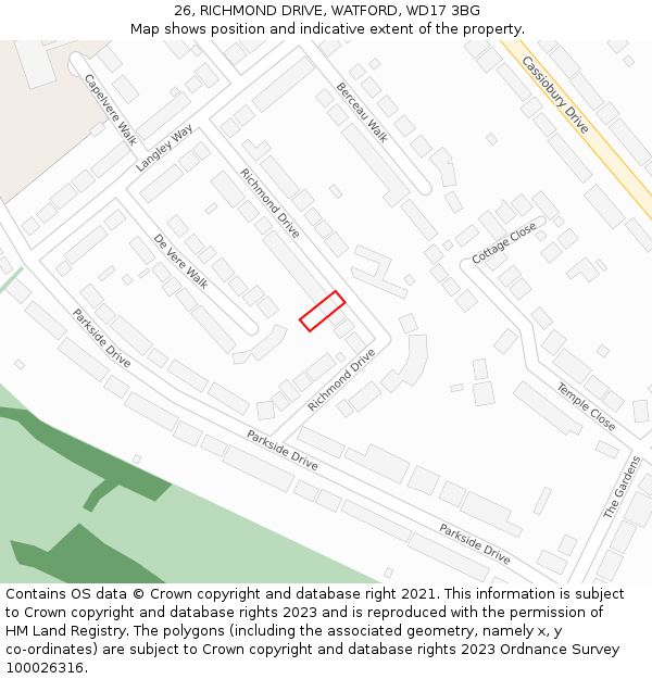 26, RICHMOND DRIVE, WATFORD, WD17 3BG: Location map and indicative extent of plot