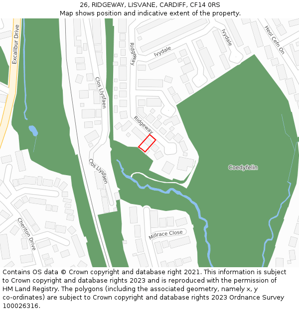 26, RIDGEWAY, LISVANE, CARDIFF, CF14 0RS: Location map and indicative extent of plot
