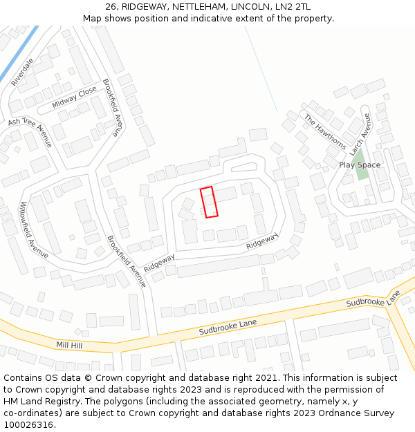 26, RIDGEWAY, NETTLEHAM, LINCOLN, LN2 2TL: Location map and indicative extent of plot