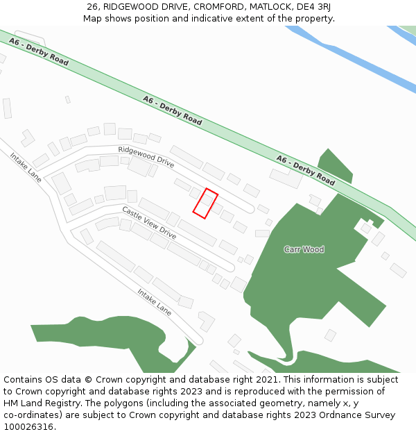 26, RIDGEWOOD DRIVE, CROMFORD, MATLOCK, DE4 3RJ: Location map and indicative extent of plot