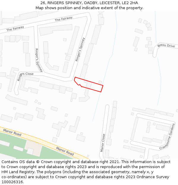 26, RINGERS SPINNEY, OADBY, LEICESTER, LE2 2HA: Location map and indicative extent of plot