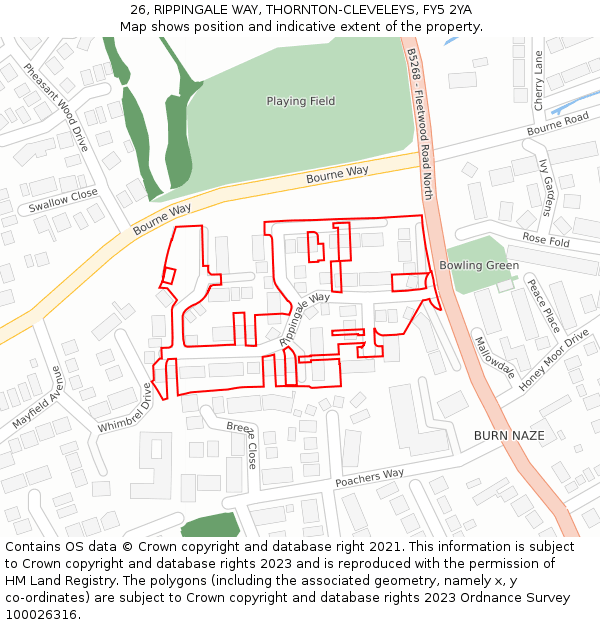 26, RIPPINGALE WAY, THORNTON-CLEVELEYS, FY5 2YA: Location map and indicative extent of plot