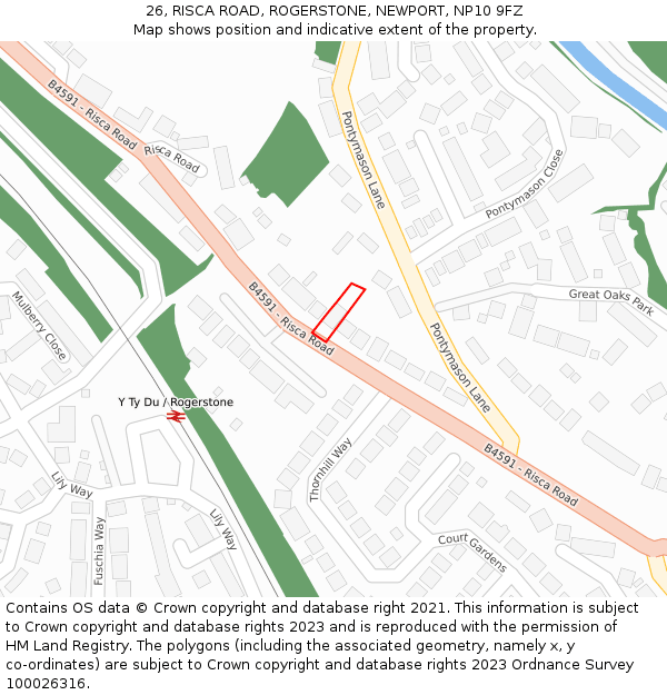 26, RISCA ROAD, ROGERSTONE, NEWPORT, NP10 9FZ: Location map and indicative extent of plot