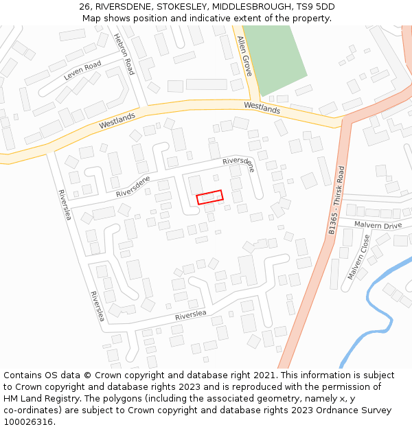 26, RIVERSDENE, STOKESLEY, MIDDLESBROUGH, TS9 5DD: Location map and indicative extent of plot