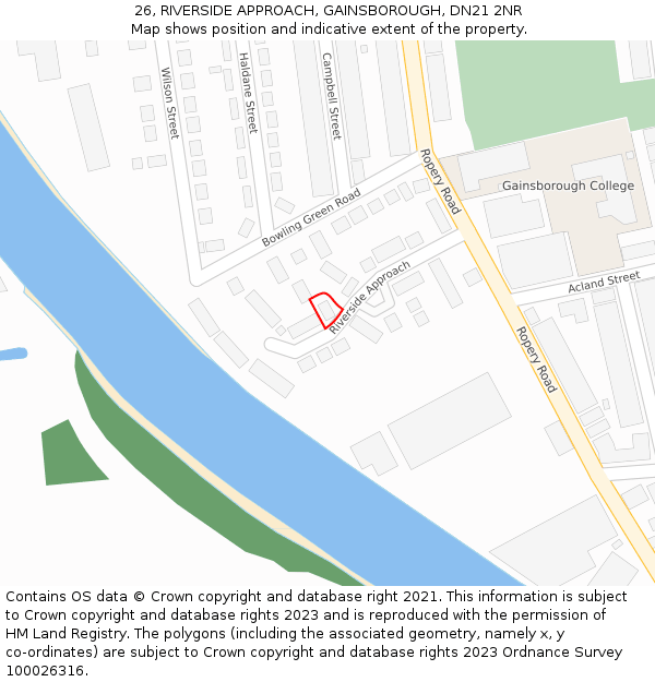 26, RIVERSIDE APPROACH, GAINSBOROUGH, DN21 2NR: Location map and indicative extent of plot