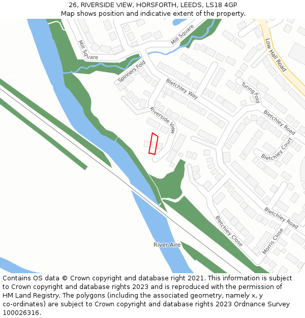 26, RIVERSIDE VIEW, HORSFORTH, LEEDS, LS18 4GP: Location map and indicative extent of plot