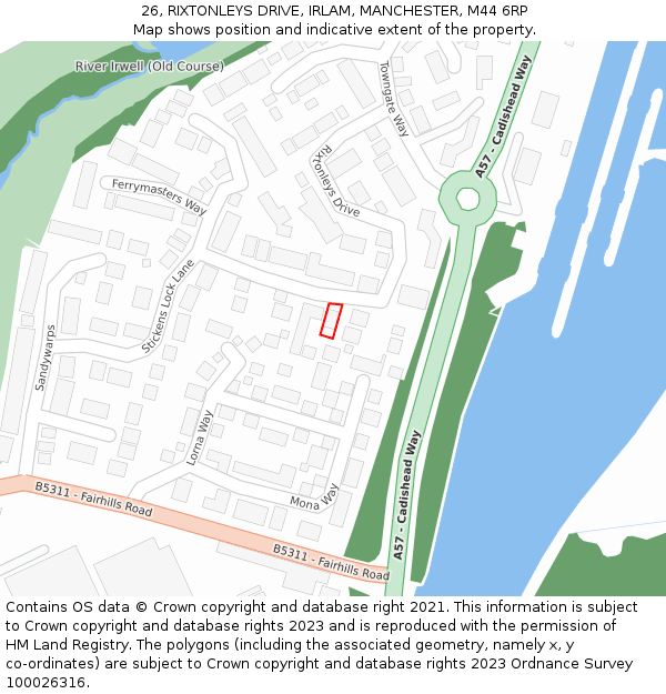 26, RIXTONLEYS DRIVE, IRLAM, MANCHESTER, M44 6RP: Location map and indicative extent of plot