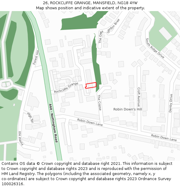 26, ROCKCLIFFE GRANGE, MANSFIELD, NG18 4YW: Location map and indicative extent of plot