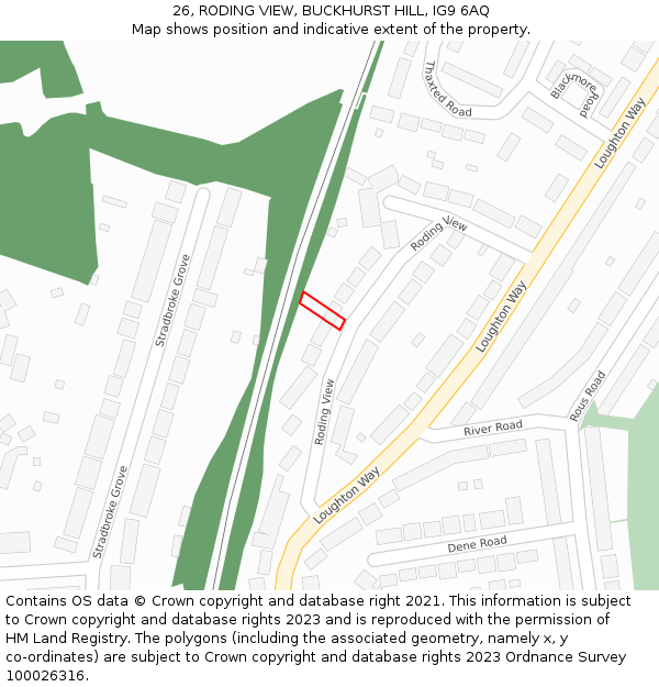 26, RODING VIEW, BUCKHURST HILL, IG9 6AQ: Location map and indicative extent of plot