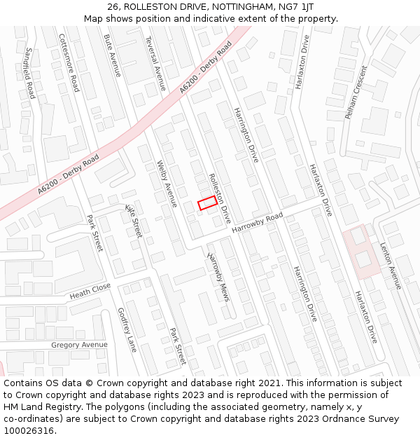 26, ROLLESTON DRIVE, NOTTINGHAM, NG7 1JT: Location map and indicative extent of plot