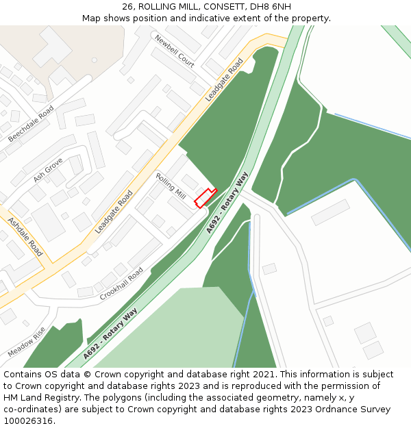 26, ROLLING MILL, CONSETT, DH8 6NH: Location map and indicative extent of plot