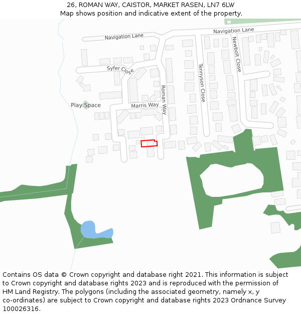 26, ROMAN WAY, CAISTOR, MARKET RASEN, LN7 6LW: Location map and indicative extent of plot