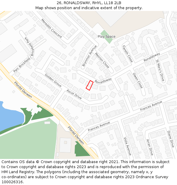 26, RONALDSWAY, RHYL, LL18 2LB: Location map and indicative extent of plot