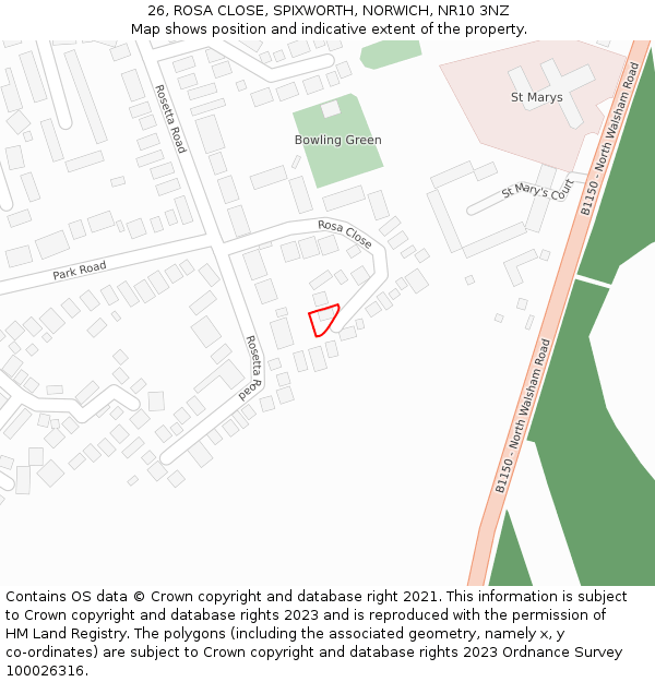 26, ROSA CLOSE, SPIXWORTH, NORWICH, NR10 3NZ: Location map and indicative extent of plot