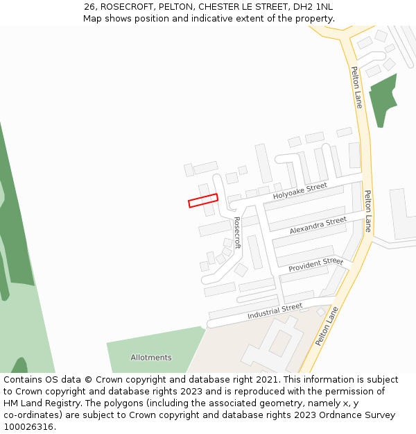 26, ROSECROFT, PELTON, CHESTER LE STREET, DH2 1NL: Location map and indicative extent of plot