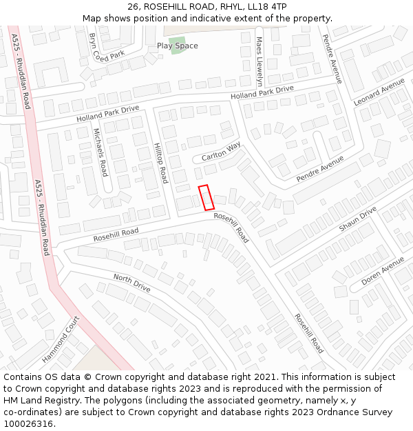 26, ROSEHILL ROAD, RHYL, LL18 4TP: Location map and indicative extent of plot