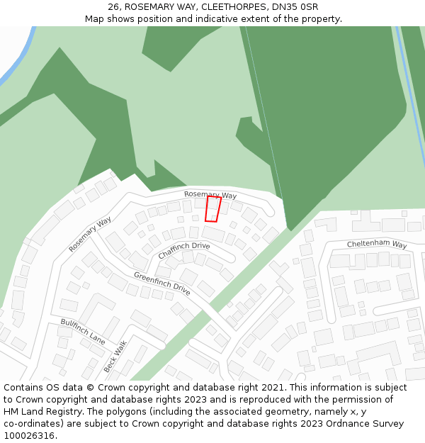 26, ROSEMARY WAY, CLEETHORPES, DN35 0SR: Location map and indicative extent of plot