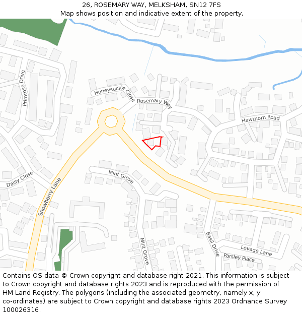 26, ROSEMARY WAY, MELKSHAM, SN12 7FS: Location map and indicative extent of plot