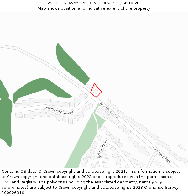 26, ROUNDWAY GARDENS, DEVIZES, SN10 2EF: Location map and indicative extent of plot